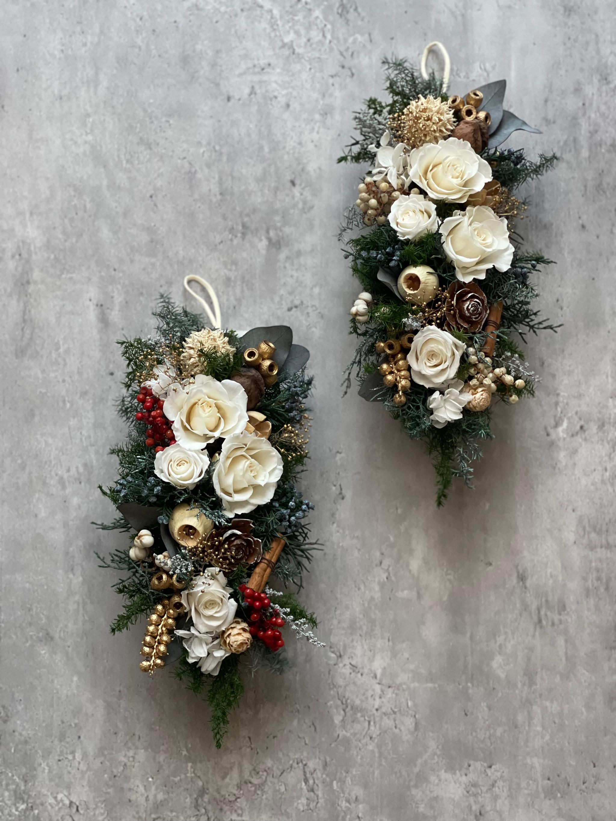 ２Wayウッドベースアレンジ　ベリーの色アイボリー（プリザーブドフラワー） | 2枚目