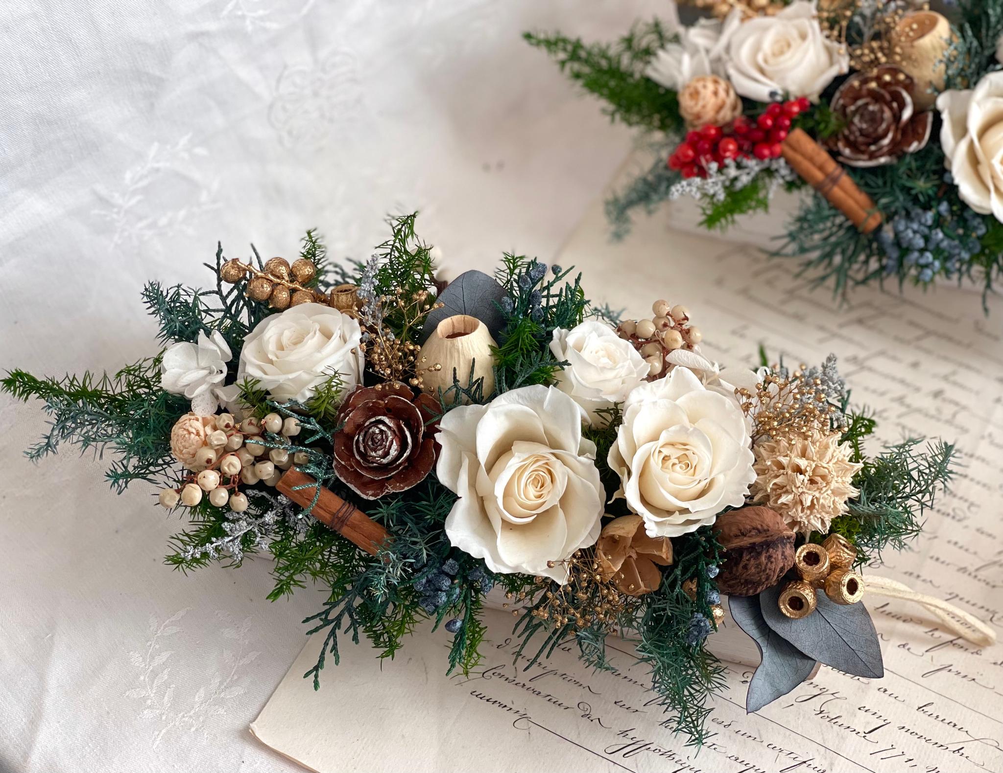 ２Wayウッドベースアレンジ　ベリーの色アイボリー（プリザーブドフラワー） | 4枚目