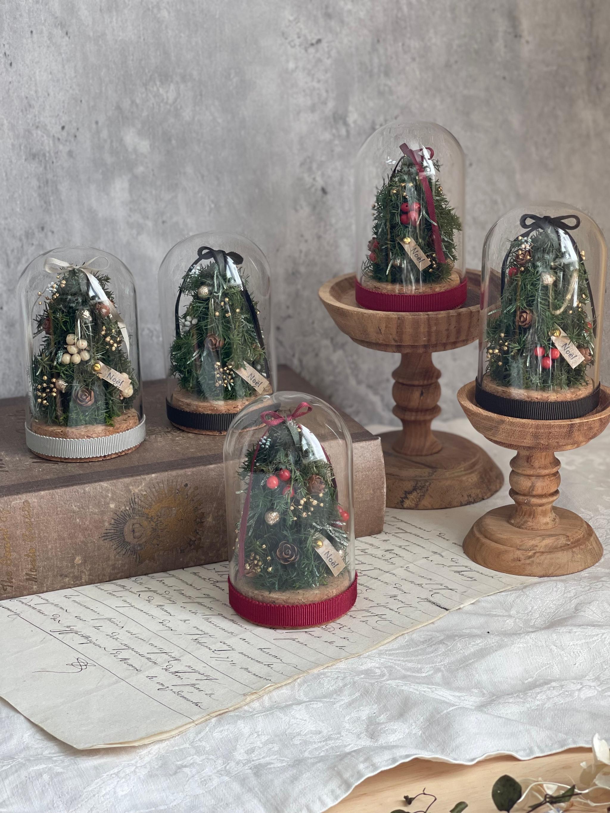 ミニガラスドームツリー　黒リボンに赤い実（プリザーブドフラワー） | 3枚目