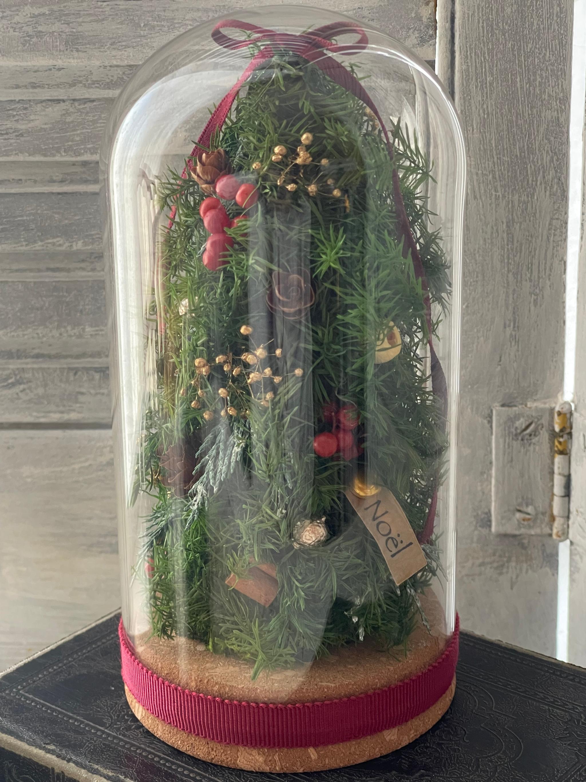 ガラスドーム大サイズ　（プリザーブドフラワー）赤リボンに赤い実 | 4枚目