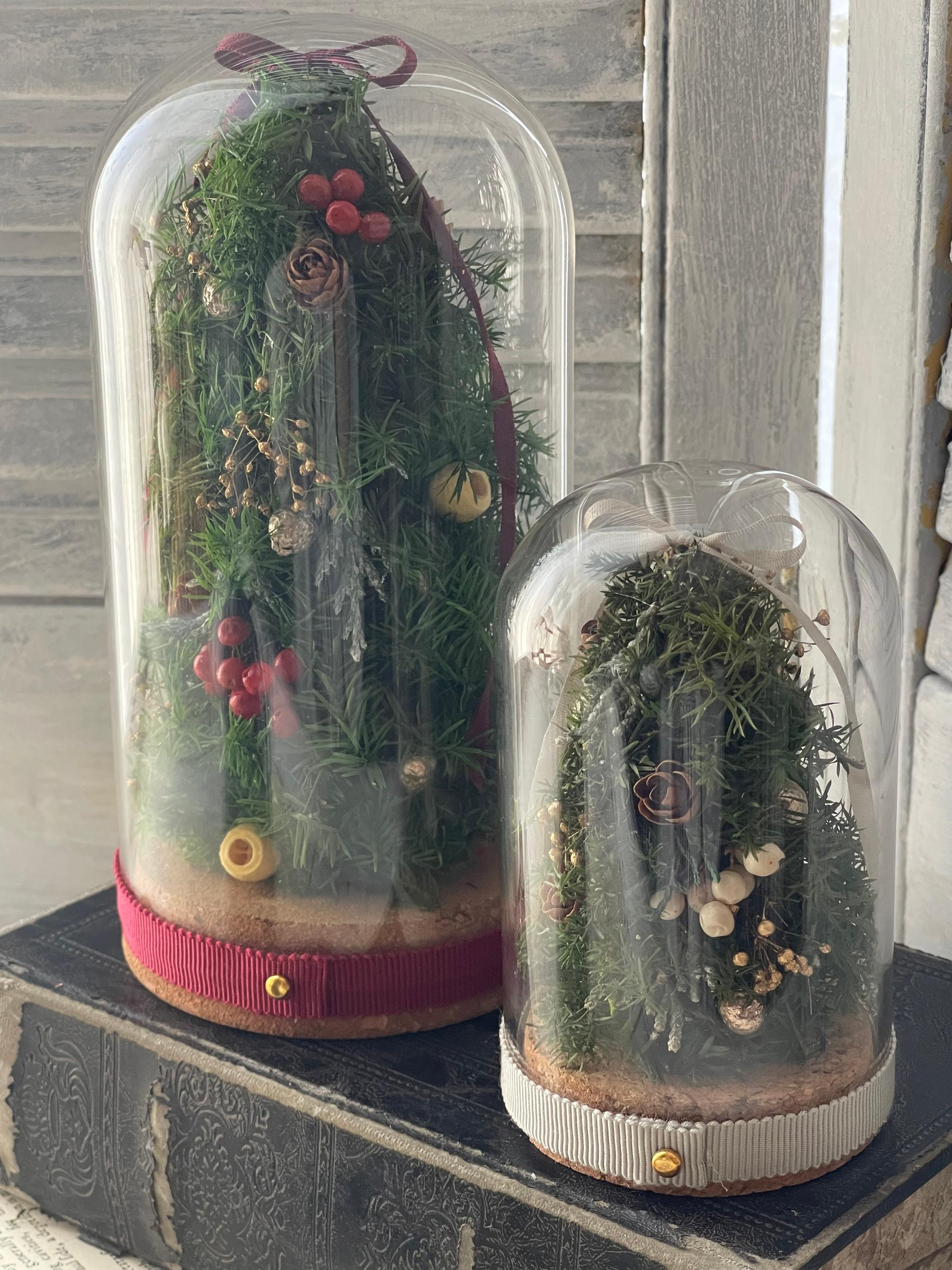 ガラスドーム大サイズ　（プリザーブドフラワー）赤リボンに赤い実 | 5枚目
